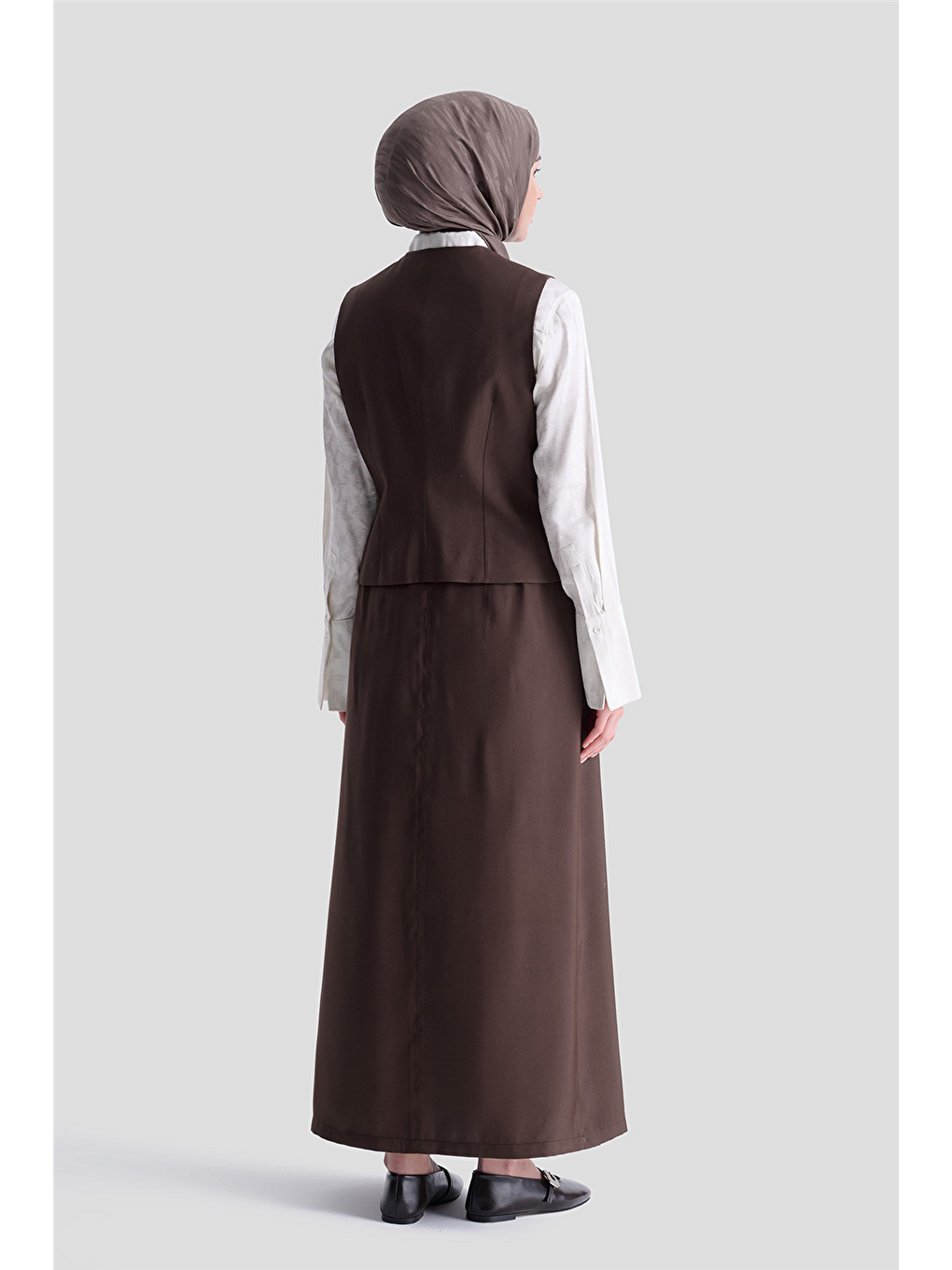 Kahverengi Yelekli Etek Takım Acı Kahve-4