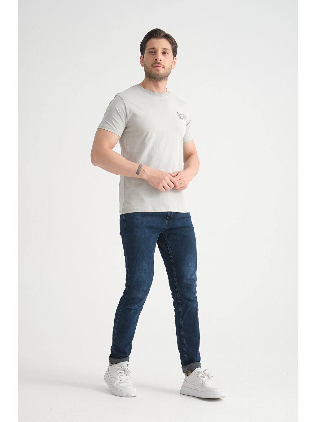 Gri Shooter Erkek Pamuklu T-Shirt Premium Kalite Minimal Tasarım Regular Kalıp-5