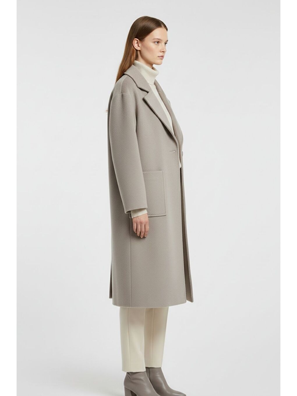 Bej Torba Cepli Premium Yün Karışımlı Vizon Rengi Kaban-2