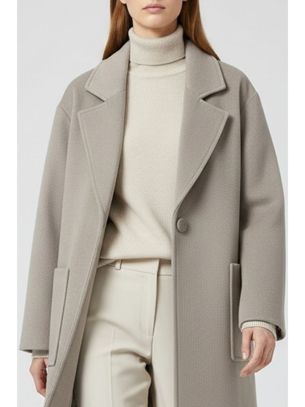 Bej Torba Cepli Premium Yün Karışımlı Vizon Rengi Kaban-3