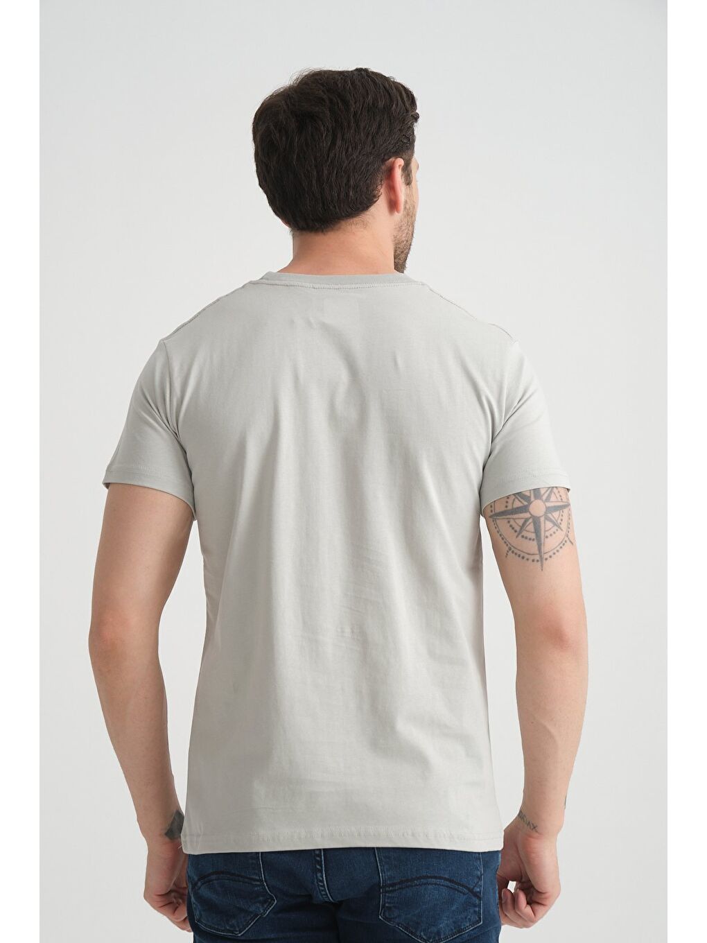 Gri Shooter Erkek Pamuklu T-Shirt Premium Kalite Minimal Tasarım Regular Kalıp-6