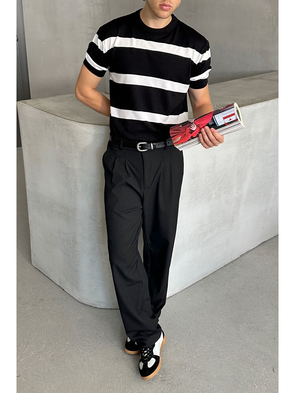Siyah Erkek Pileli Baggy Kalıp Kumaş Pantolon