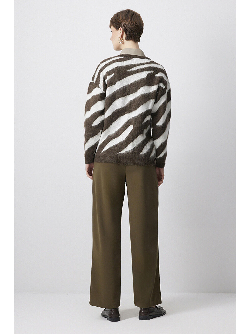 Kahverengi Desenli Triko Kazak-4