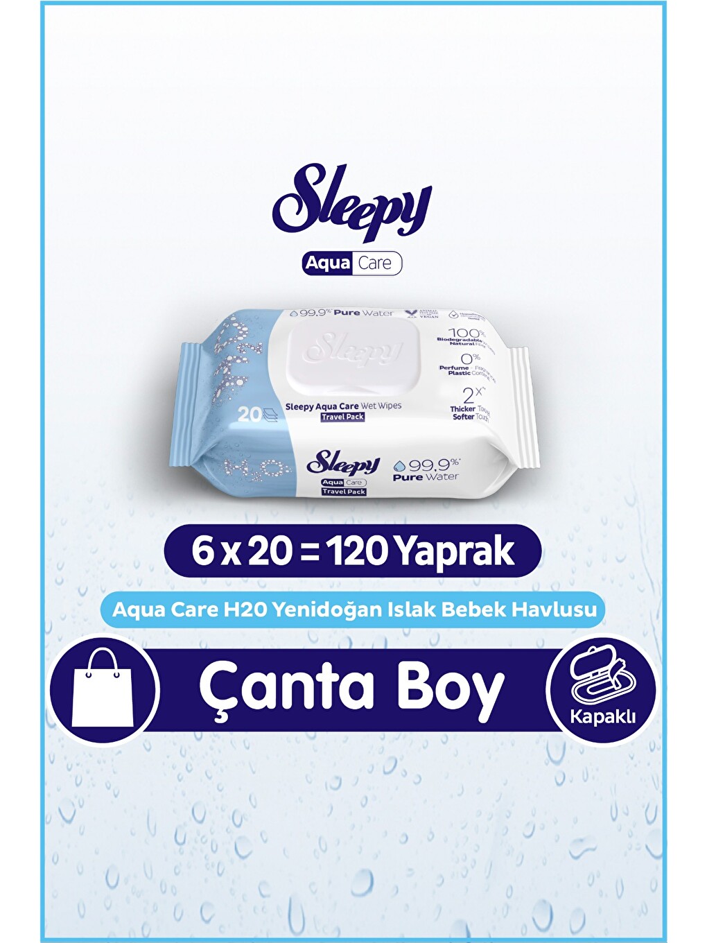 Aquacare H2o Yenidoğan Islak Bebek Havlusu Seyahat Boy 6x20 (120 Yaprak)