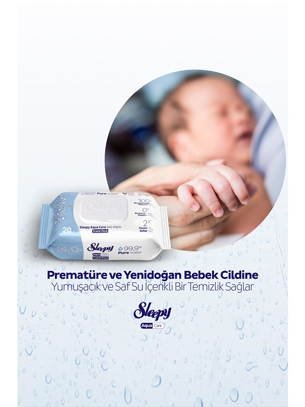 Aquacare H2o Yenidoğan Islak Bebek Havlusu Seyahat Boy 6x20 (120 Yaprak)-4