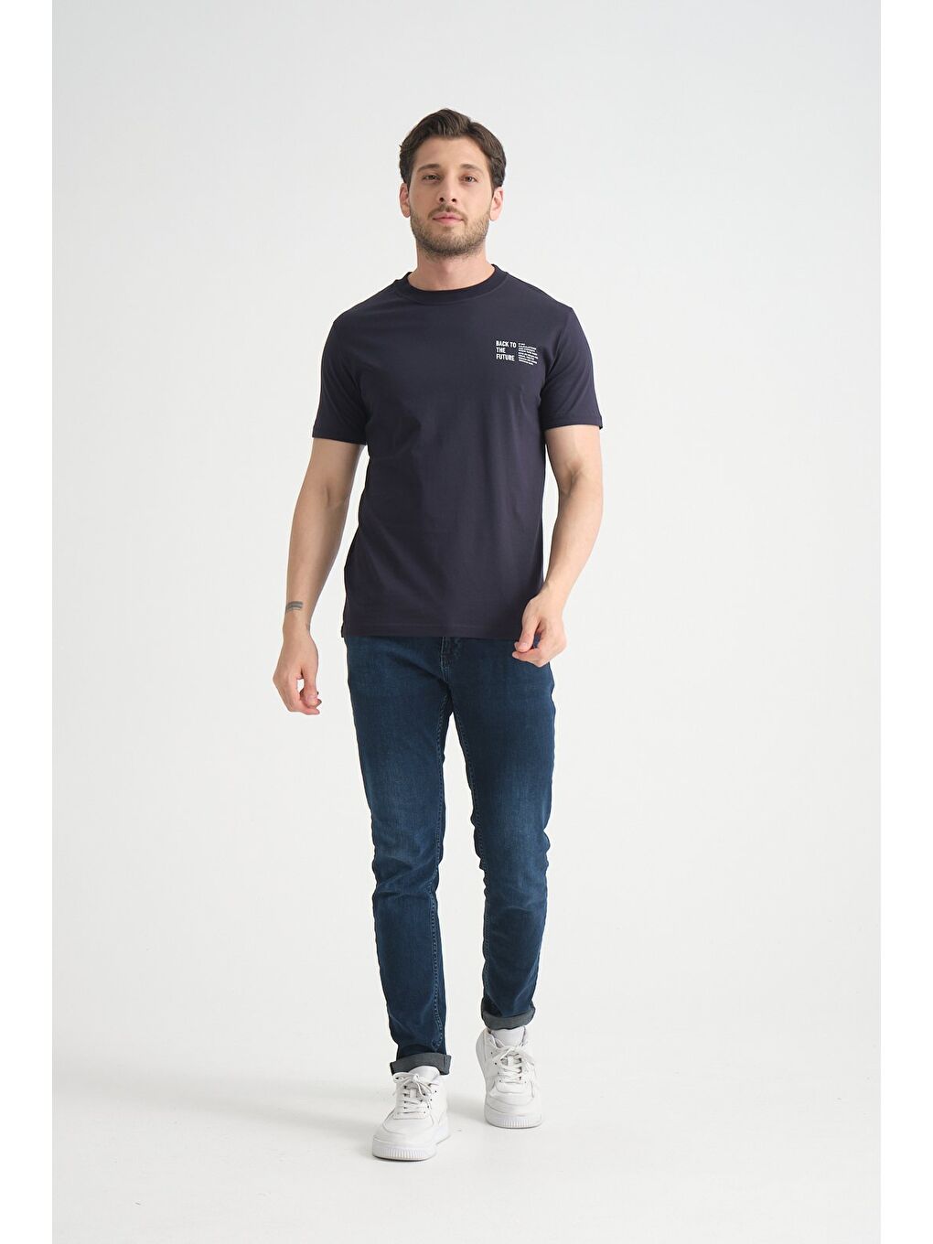 Lacivert Shooter Erkek Pamuklu T-Shirt Premium Kalite Minimal Tasarım Regular Kalıp-2