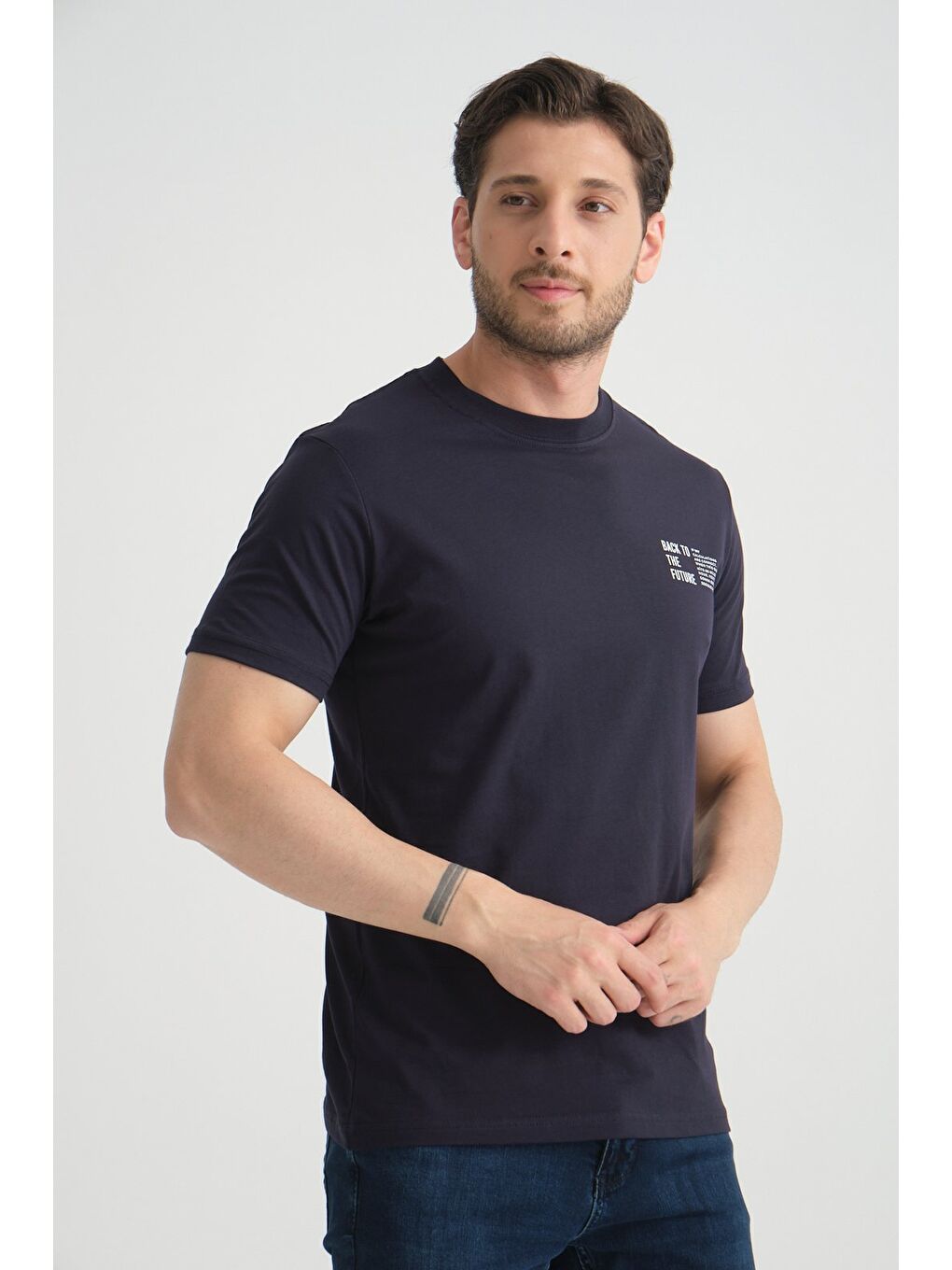Lacivert Shooter Erkek Pamuklu T-Shirt Premium Kalite Minimal Tasarım Regular Kalıp-3
