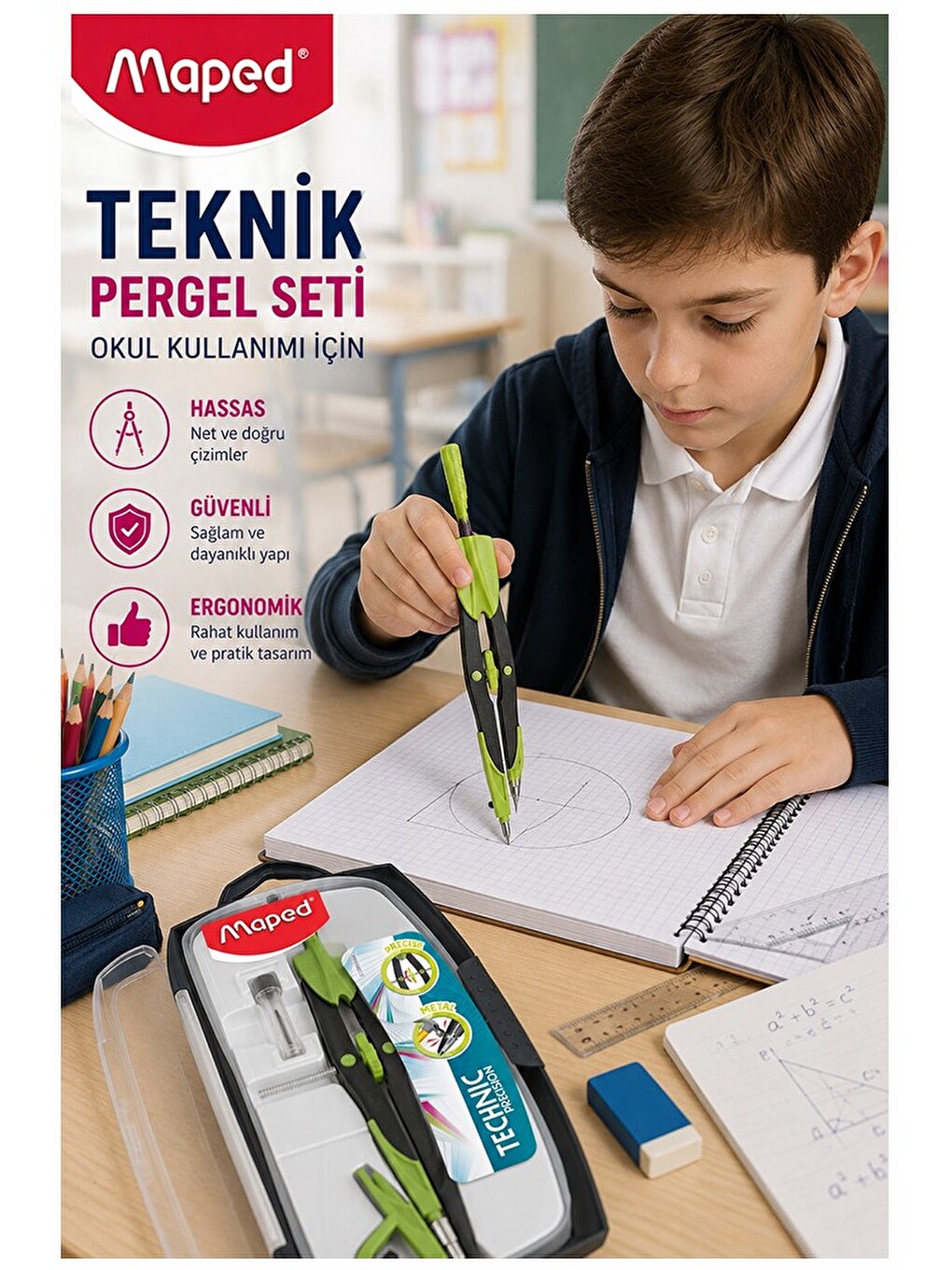 Yeşil Metal Hassas Pergel Seti 3 Parça 1 Adet 291010 Technic Precision Profesyonel Pergel Proj-1