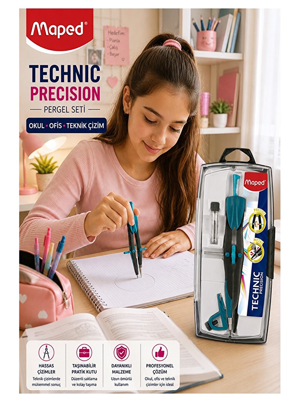Yeşil Metal Hassas Pergel Seti 3 Parça 1 Adet 291010 Technic Precision Profesyonel Pergel Proj-3