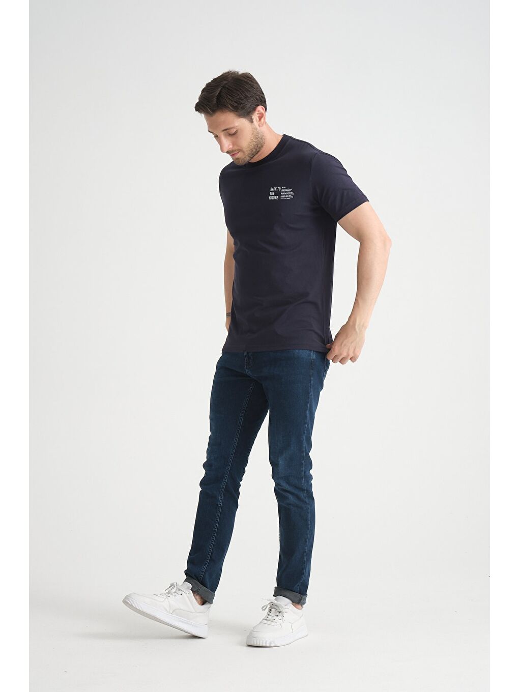 Lacivert Shooter Erkek Pamuklu T-Shirt Premium Kalite Minimal Tasarım Regular Kalıp-5