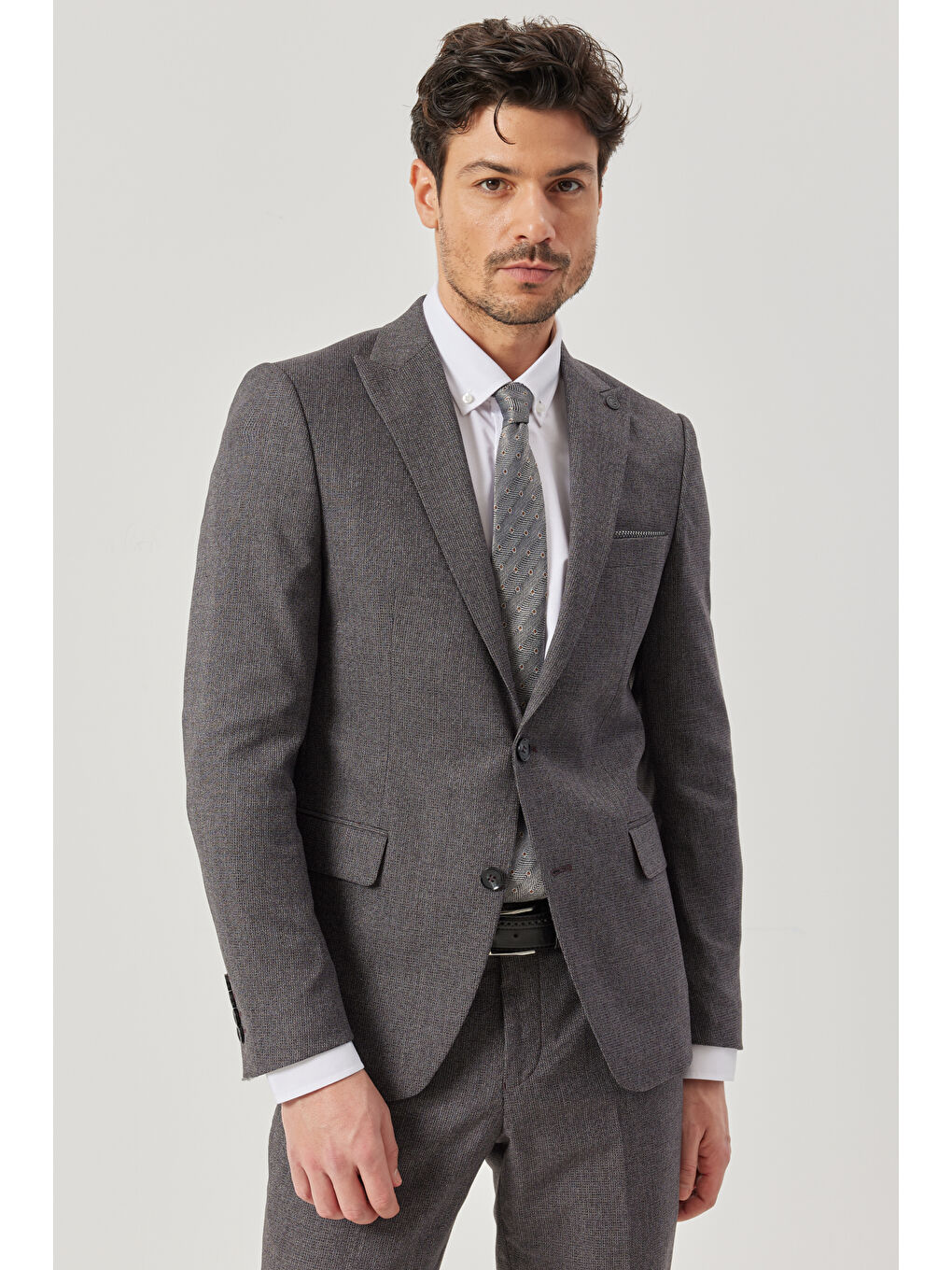 Erkek Bordo Ekstra Slim Fit Dar Kesim Kırlangıç Yaka Desenli Takım Elbise-3