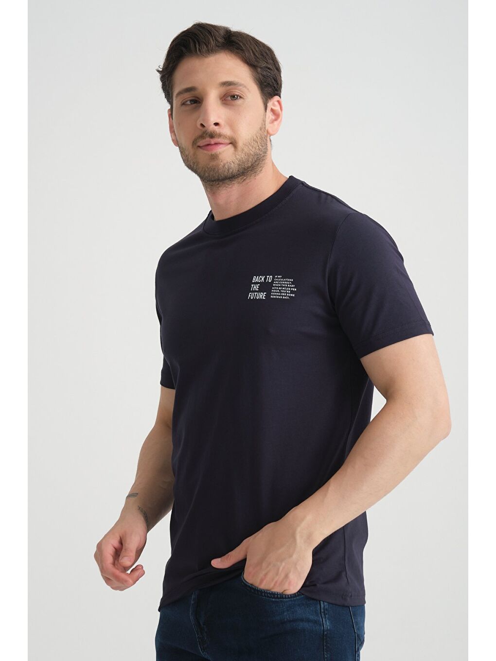 Lacivert Shooter Erkek Pamuklu T-Shirt Premium Kalite Minimal Tasarım Regular Kalıp-6