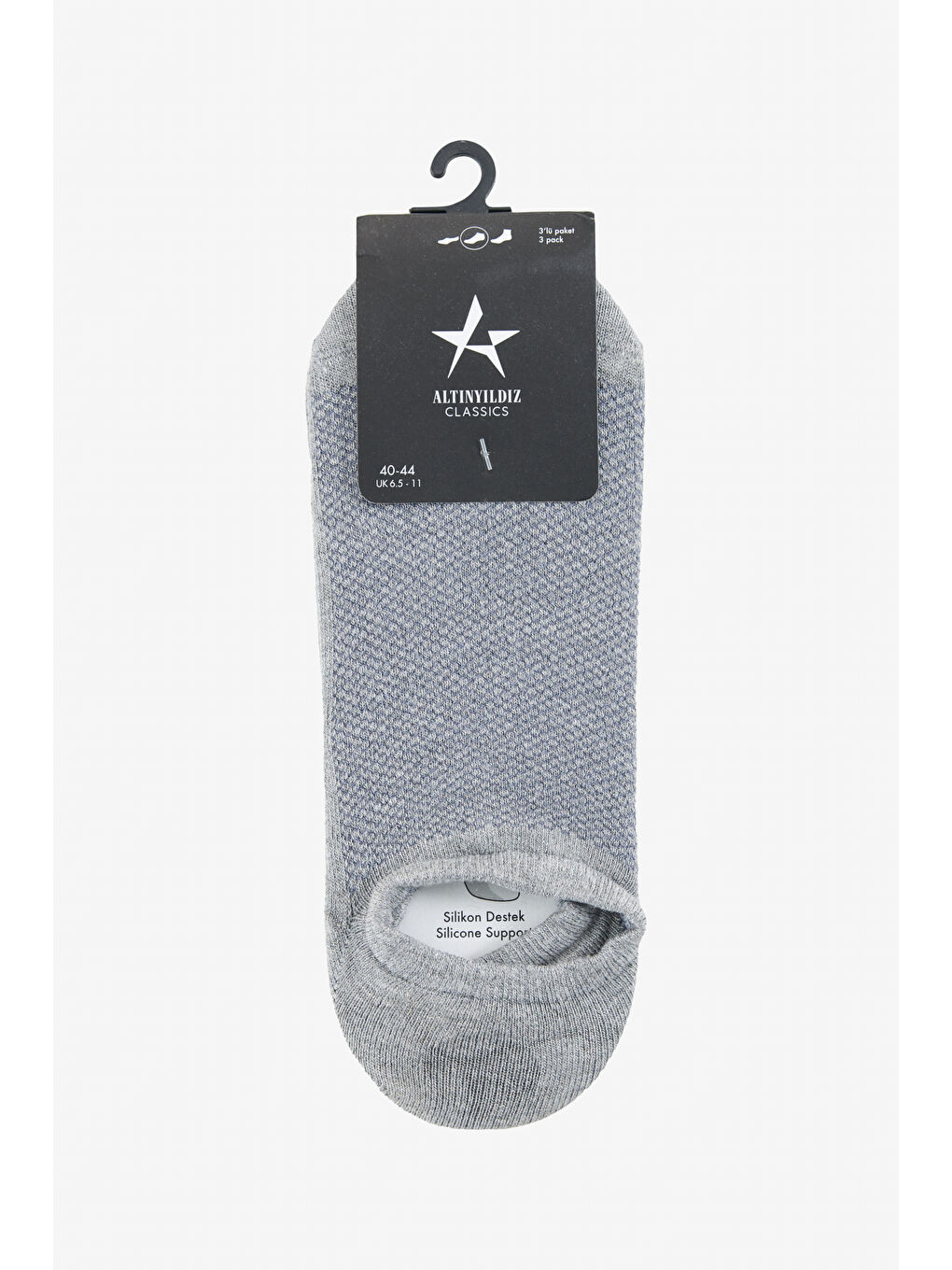 Erkek Antrasit-Gri 3'lü Sneaker Çorap-1