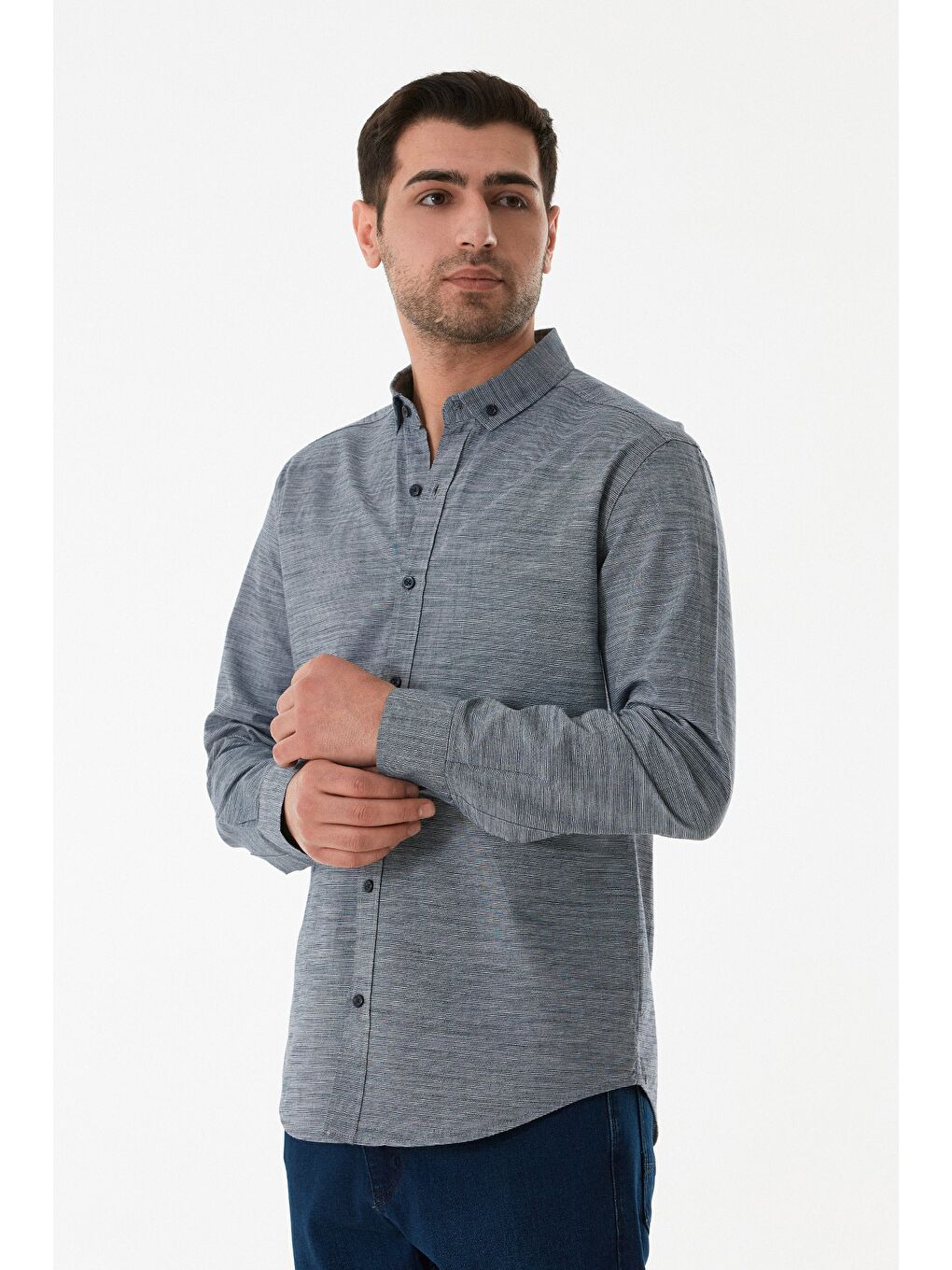 Lacivert Çizgili Düğmeli Gömlek-2