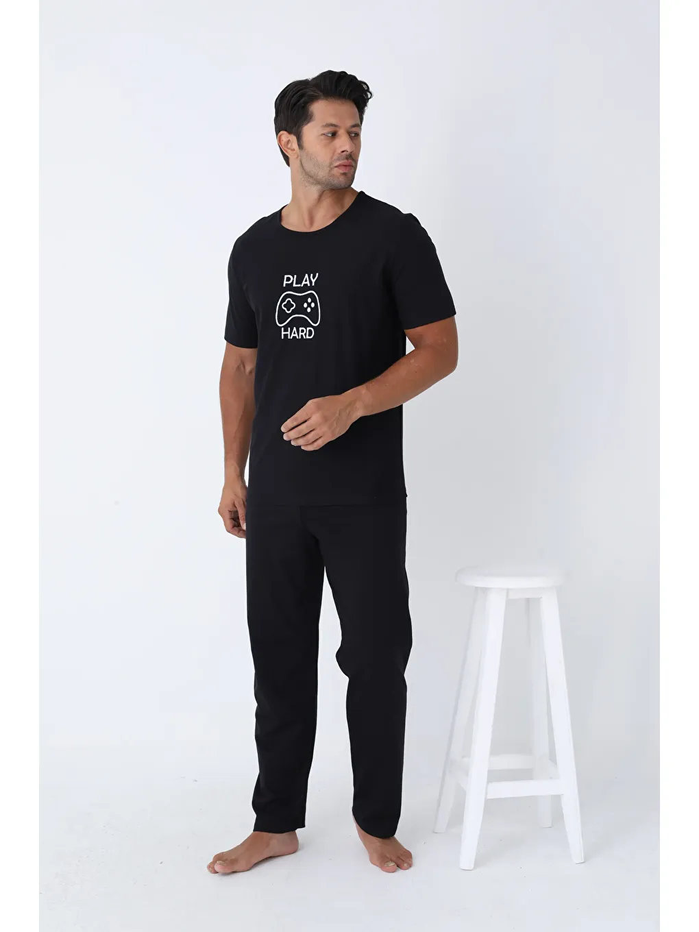 Siyah ERKEK KISA KOL ÖRME PİJAMA TAKIM 7503 - SİYAH-2