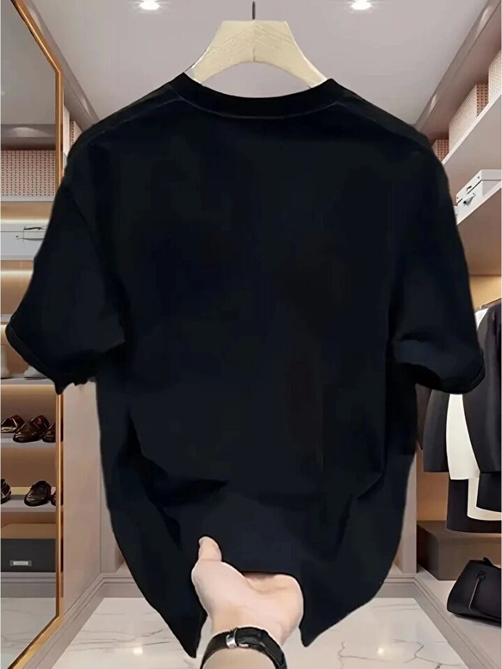 Siyah Baskılı Oversize Bisiklet Yaka T-shirt - Beyaz-2