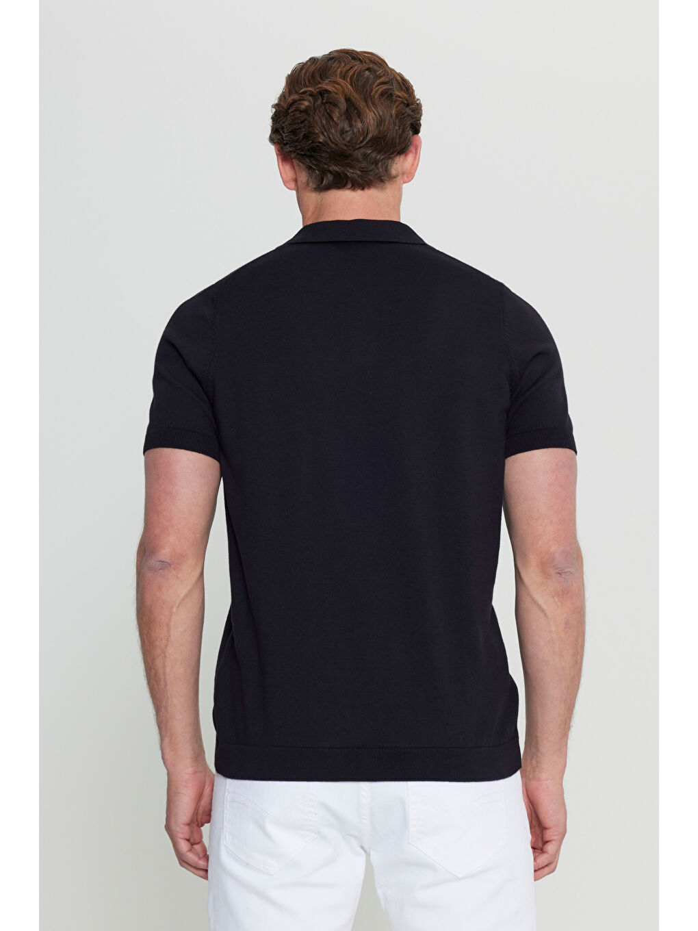 Erkek Siyah %100 Pamuk Standart Fit Normal Kesim Polo Yaka Triko Tişört-4