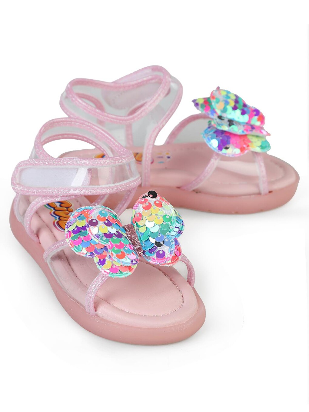 Pembe Girls Simli Kelebek 22- Sandalet - Pudra-1