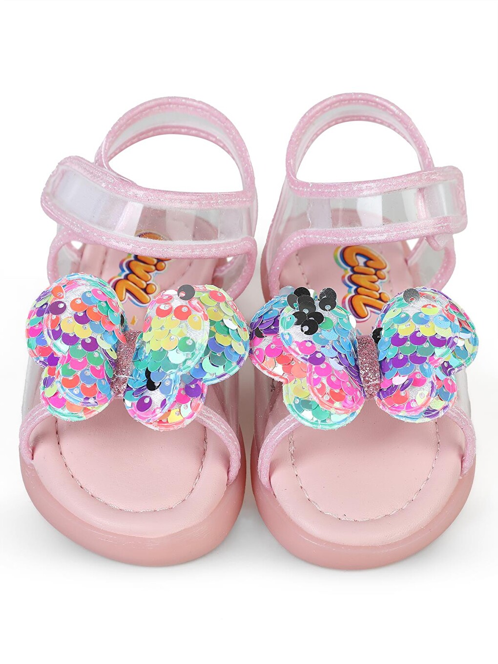 Pembe Girls Simli Kelebek 22- Sandalet - Pudra-4