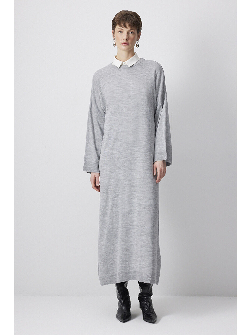 Gri Oversıze Triko Elbise