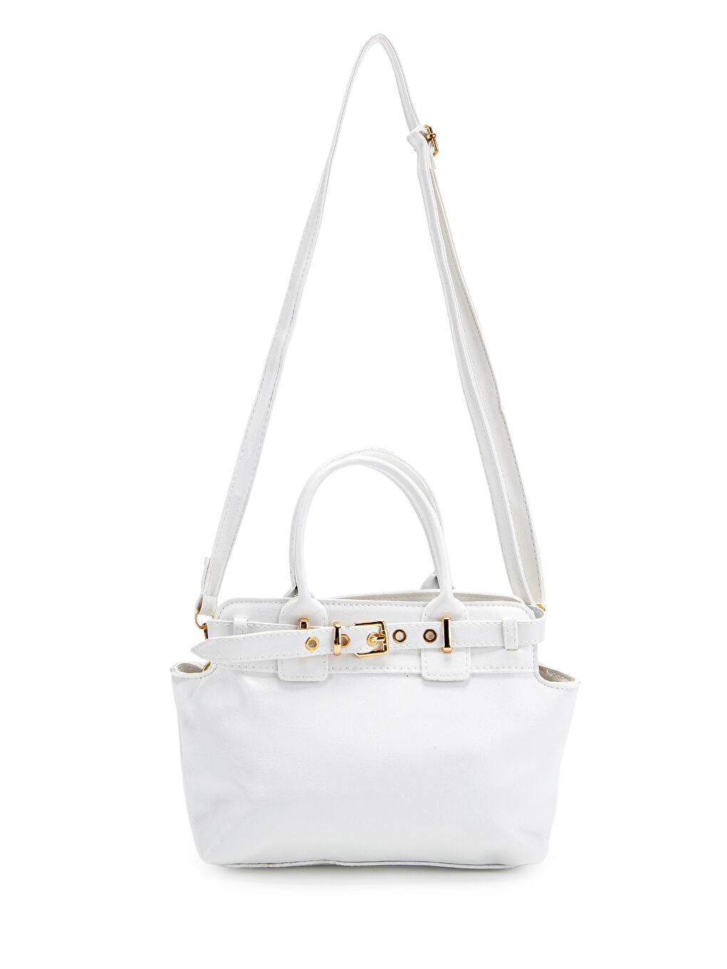 Kemer Detaylı Suni Deri Kadın Çapraz Çanta Despina Beyaz-1