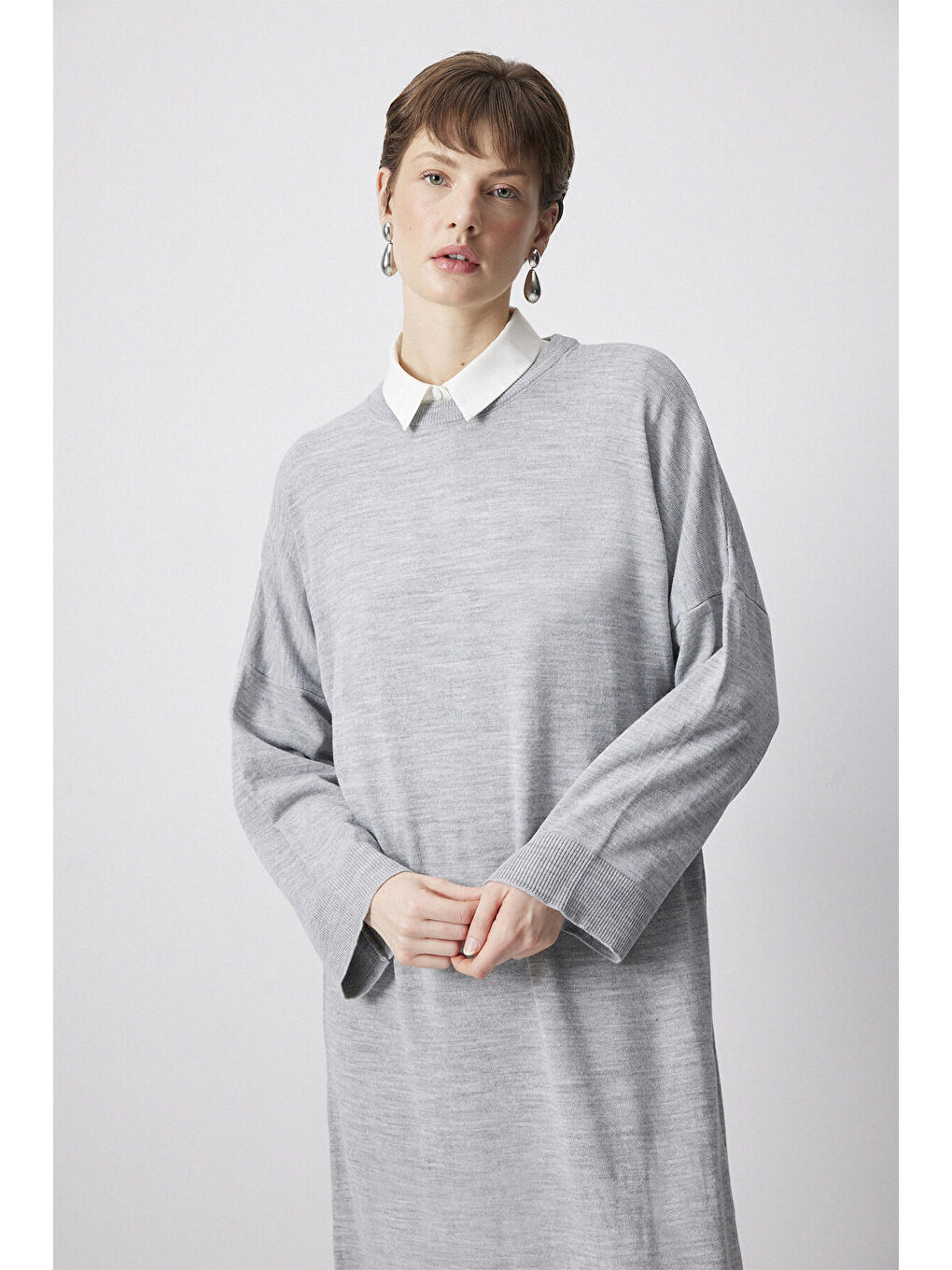 Gri Oversıze Triko Elbise-1