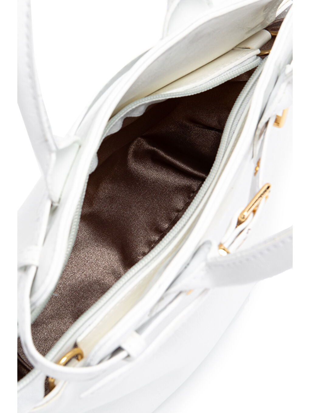 Kemer Detaylı Suni Deri Kadın Çapraz Çanta Despina Beyaz-5