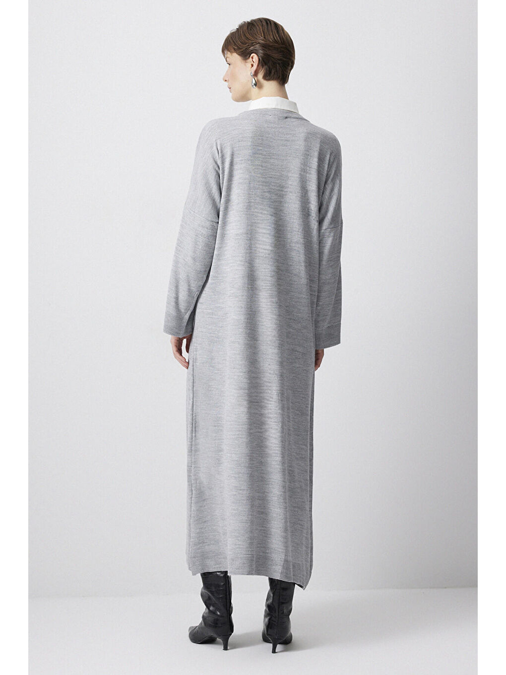 Gri Oversıze Triko Elbise-3