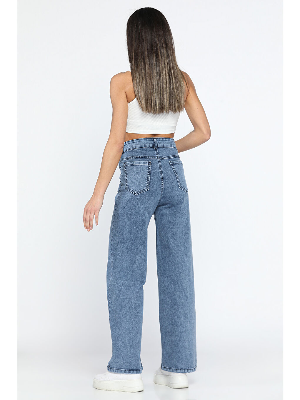 Mavi Yüksek Bel Elastanlı Kadın Palazzo Jean Pantolon-2