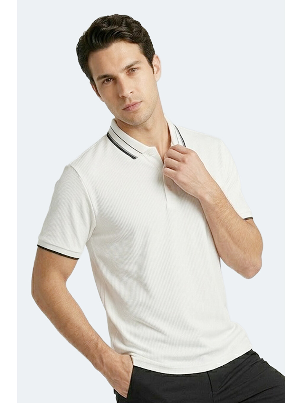 ZINOVIA Erkek Polo Yaka Beyaz Tişört-4