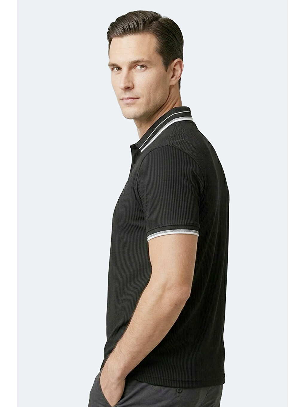 ZINOVIA Erkek Polo Yaka Siyah Tişört-4