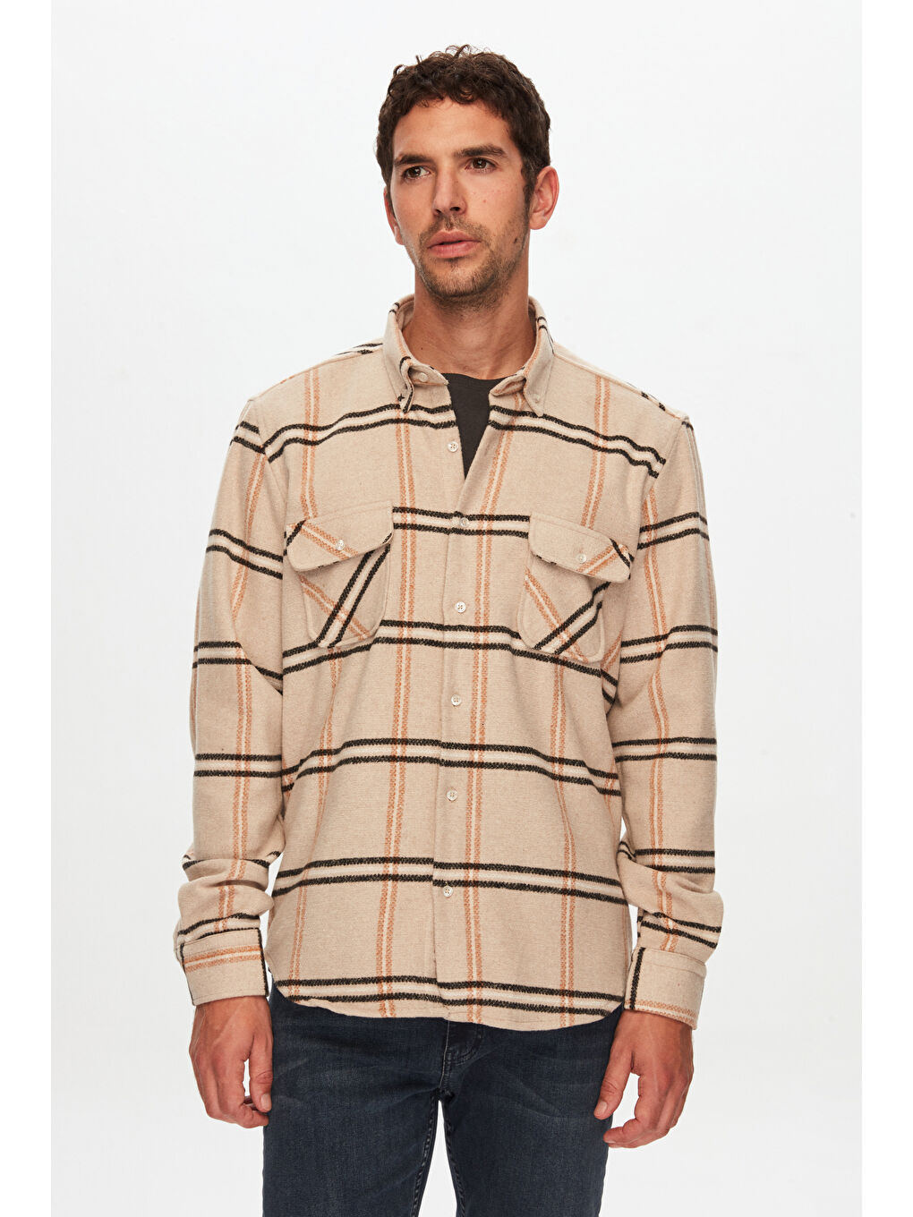 Regular Fit Açık Kahverengi Ekose Oduncu Gömlek