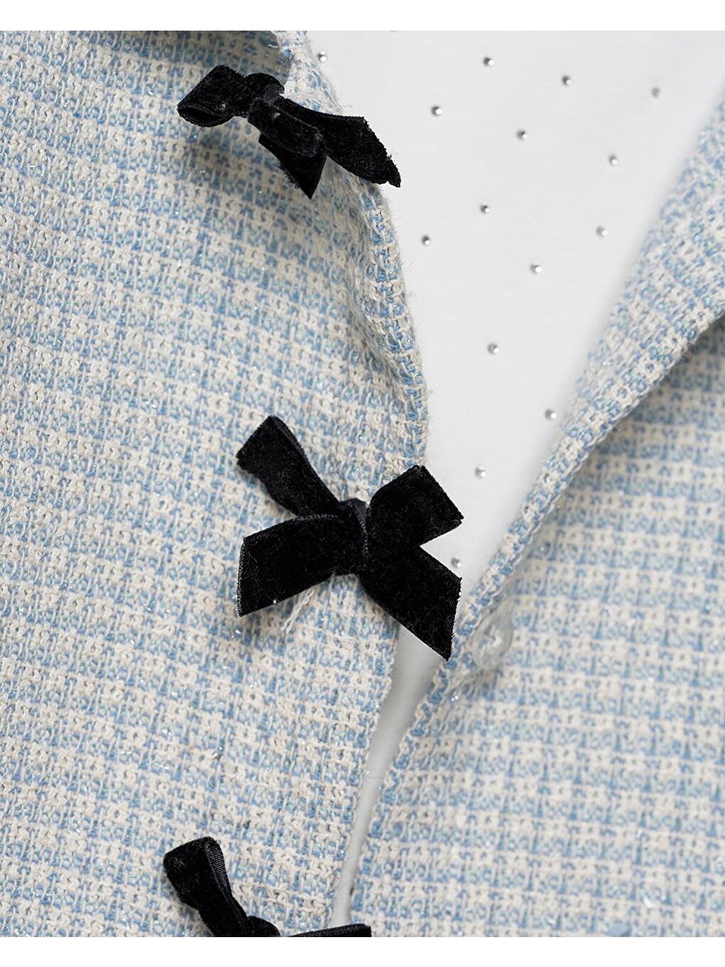 Kız Çocuk Pamuklu Mavi Dokulu Ceketli Etek Takım – T-Shirt Dahil 3'Lü-2