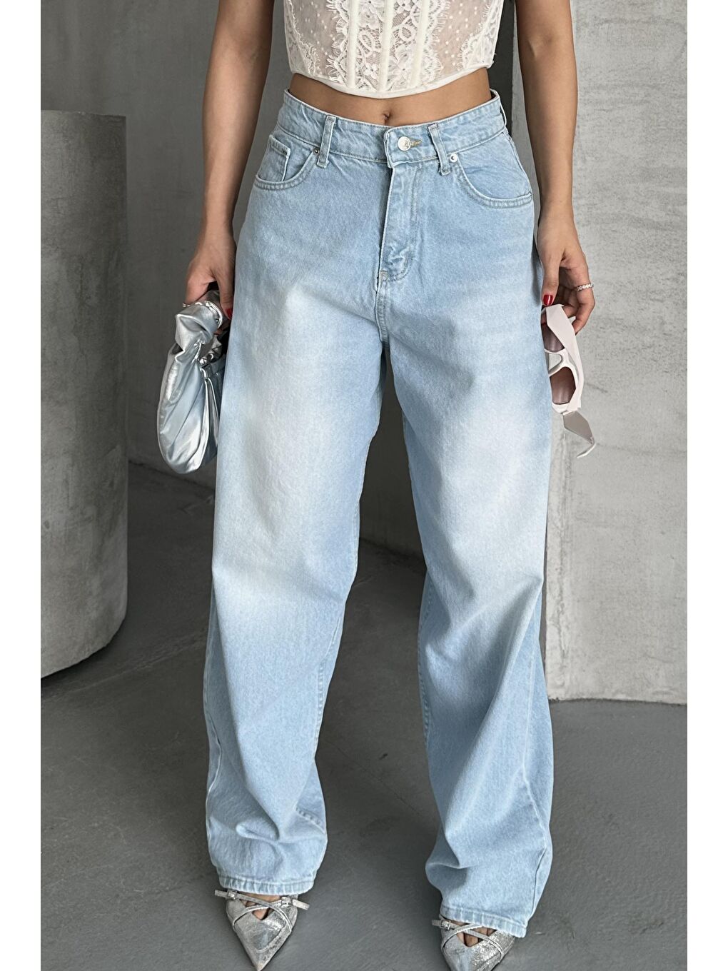 Taş Bıyık Baggy Jean Pantolon Buz Mavi - 27270-4