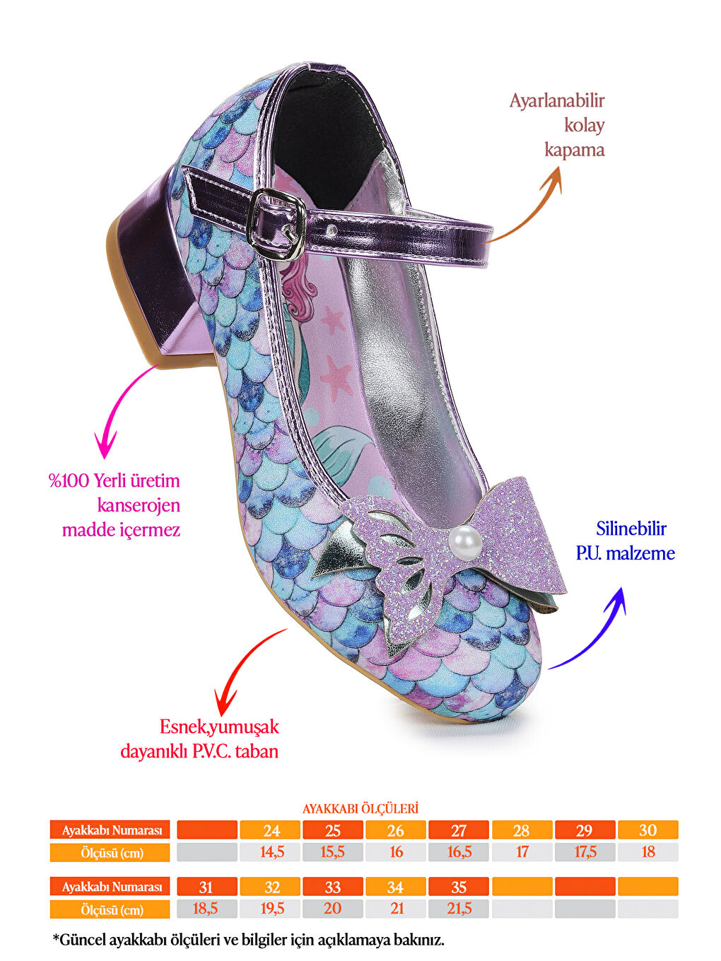 Lila Deniz Kızı İnci Fiyonklu Simli Kız Çocuk Topuklu Abiye Ayakkabı-1