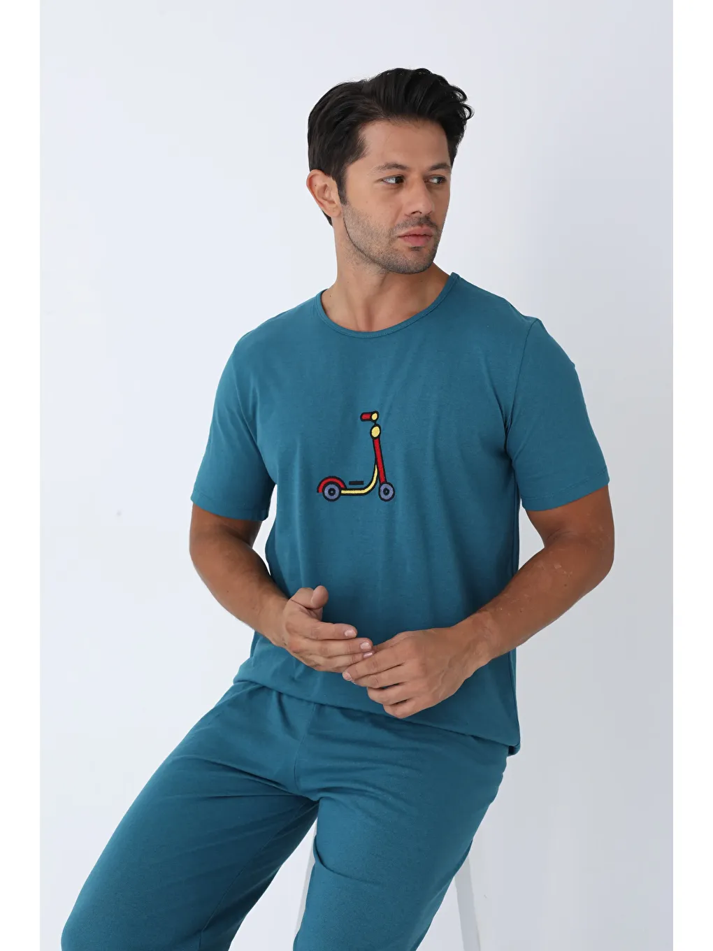 Petrol ERKEK KISA KOL ÖRME PİJAMA TAKIM 7503 - YEŞİL-1