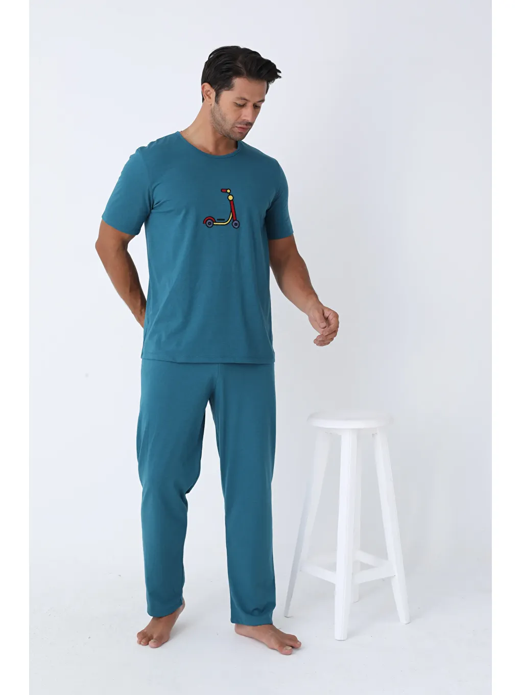 Petrol ERKEK KISA KOL ÖRME PİJAMA TAKIM 7503 - YEŞİL-2