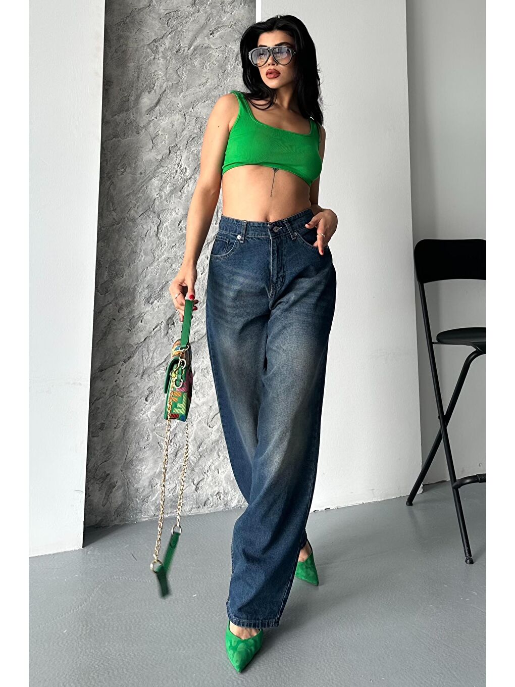 Kahverengi Taş Bıyık Baggy Jean Pantolon Tint-kahve - 27270-1