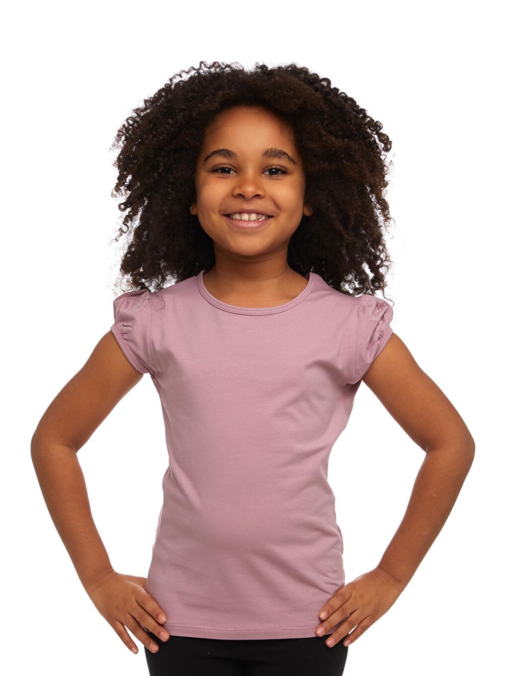 Pembe Gül Kurusu Kız Çocuk Kısa Kollu Basıc Tişört