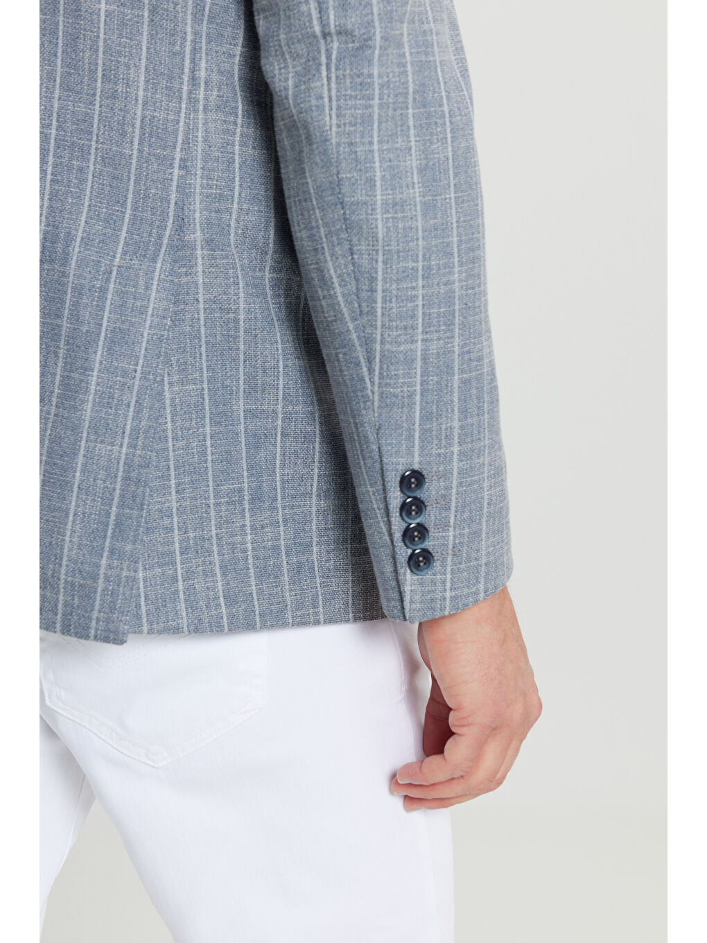 Erkek Lacivert Pamuklu Slim Fit Dar Kesim Kırlangıç Yaka Çizgili Esnek Blazer Ceket-4