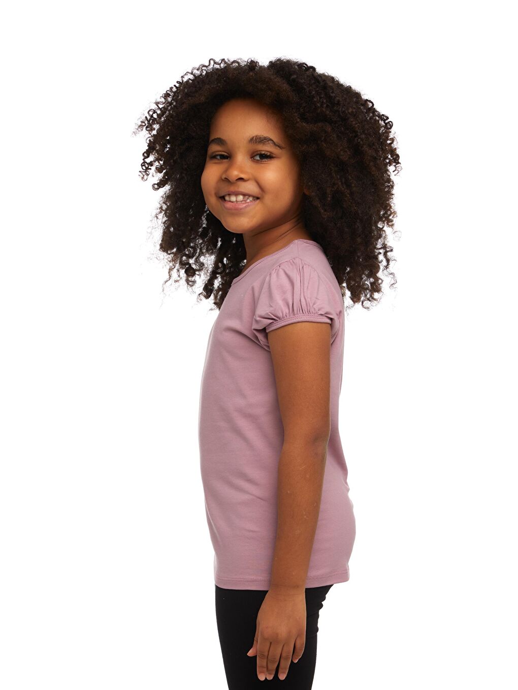 Pembe Gül Kurusu Kız Çocuk Kısa Kollu Basıc Tişört-1