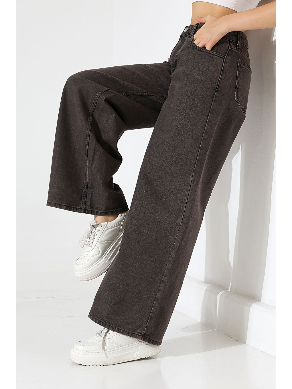 Siyah Geniş Paça Jean Pantolon-1