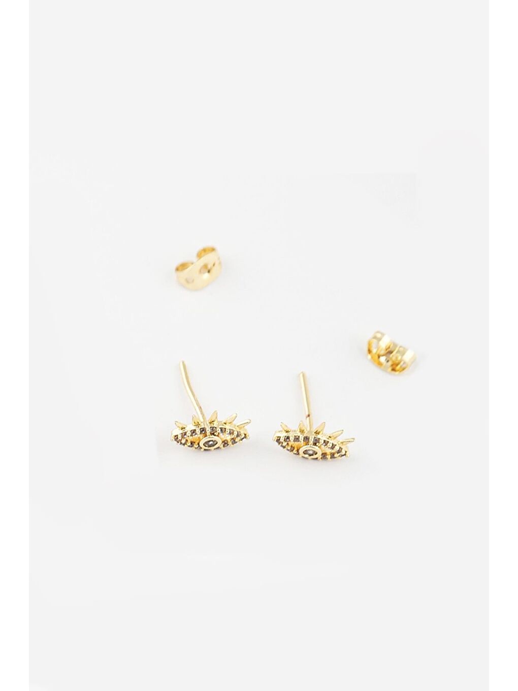 Sarı Nazar Göz Gömme Taşlı Çivi Küpe-3