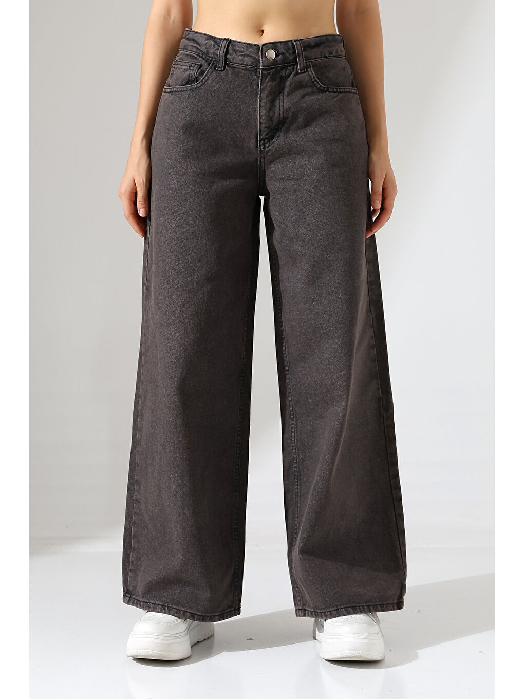 Siyah Geniş Paça Jean Pantolon-2