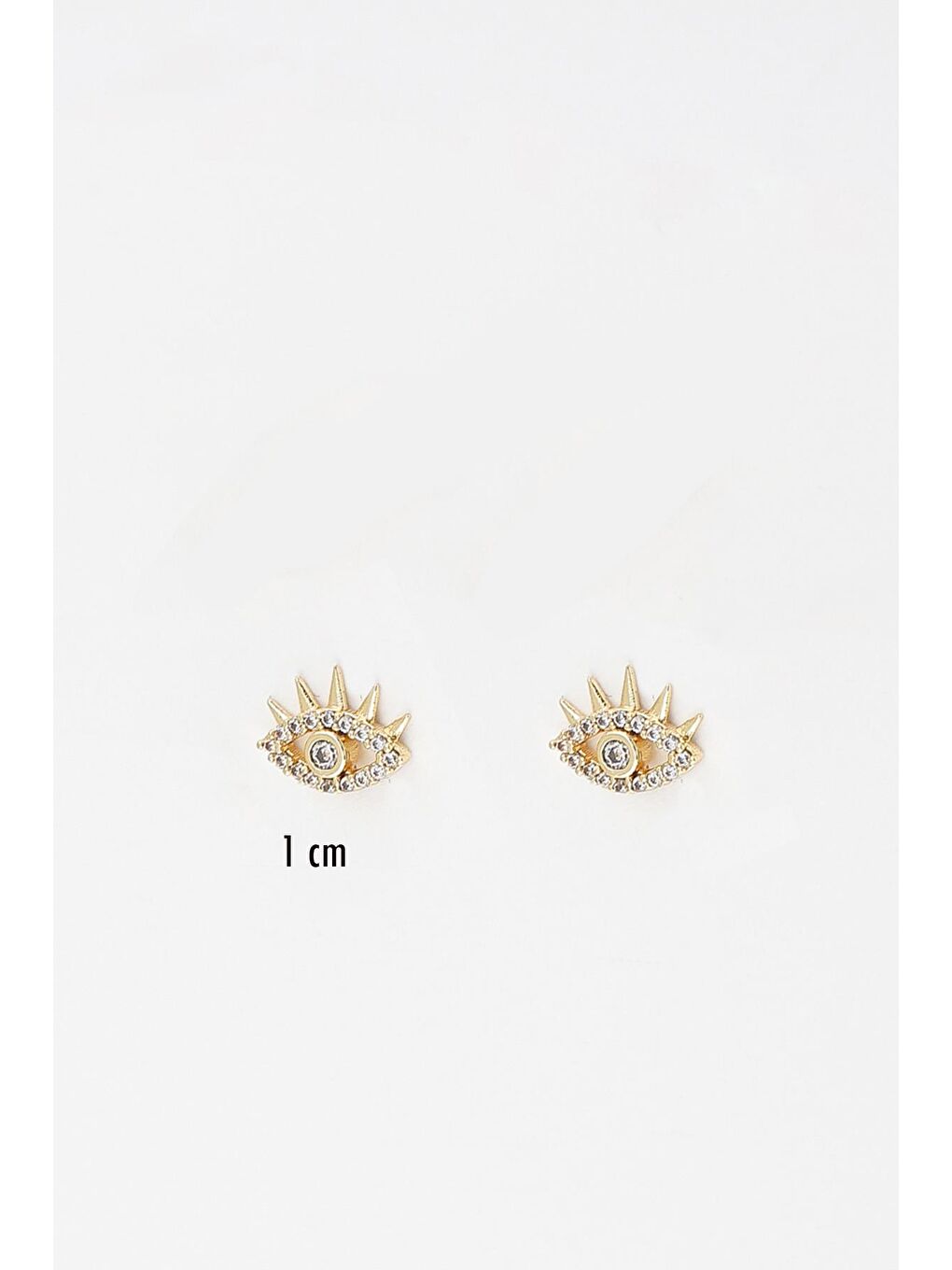 Sarı Nazar Göz Gömme Taşlı Çivi Küpe-4