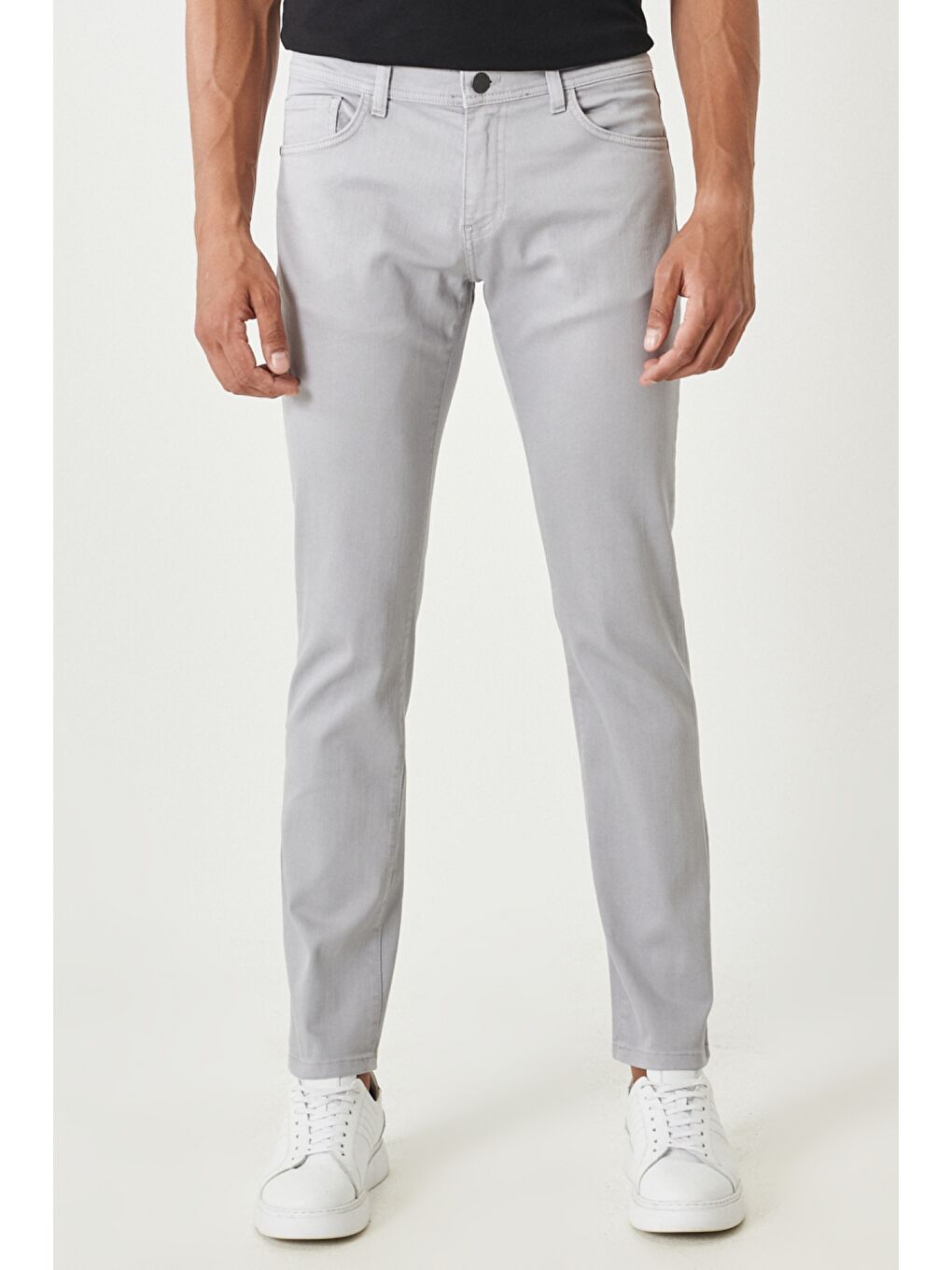 Erkek Gri 360 Derece Her Yöne Esneyen Slim Fit Dar Kesim Pamuklu Rahat Pantolon-1