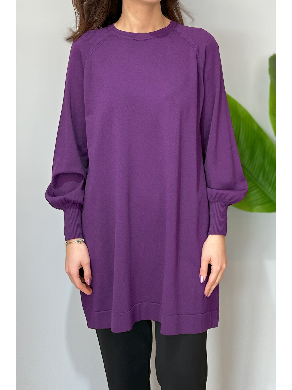 Merserize Bilek Detaylı Basic Tunik 500 Mor-2