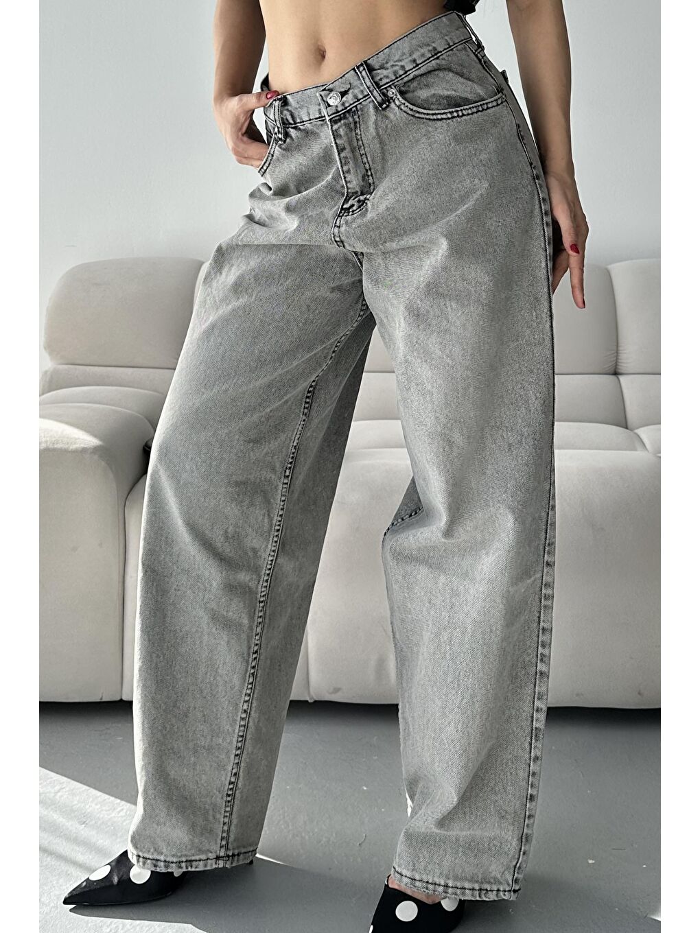 Bıyık Baggy Jean Pantolon Açik Gri - 27268