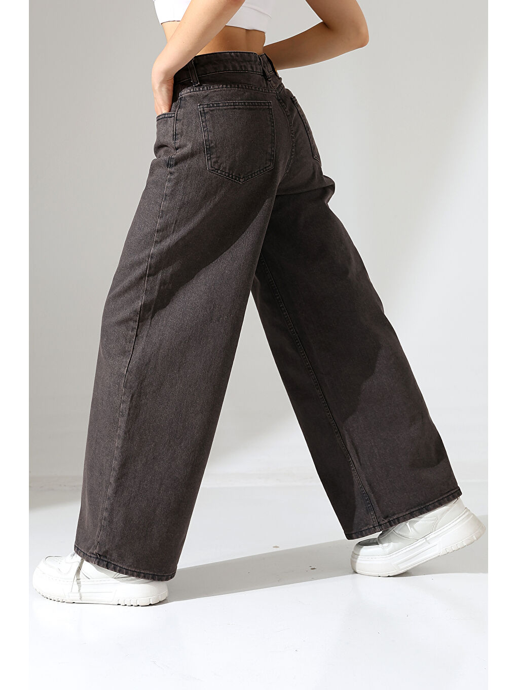 Siyah Geniş Paça Jean Pantolon-3