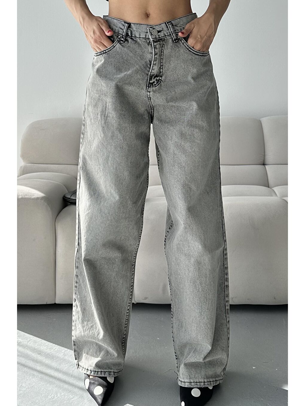 Bıyık Baggy Jean Pantolon Açik Gri - 27268-2